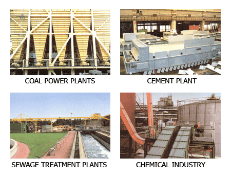 coal power plants, chemical industry, cement plants, sewage treatment plants, 